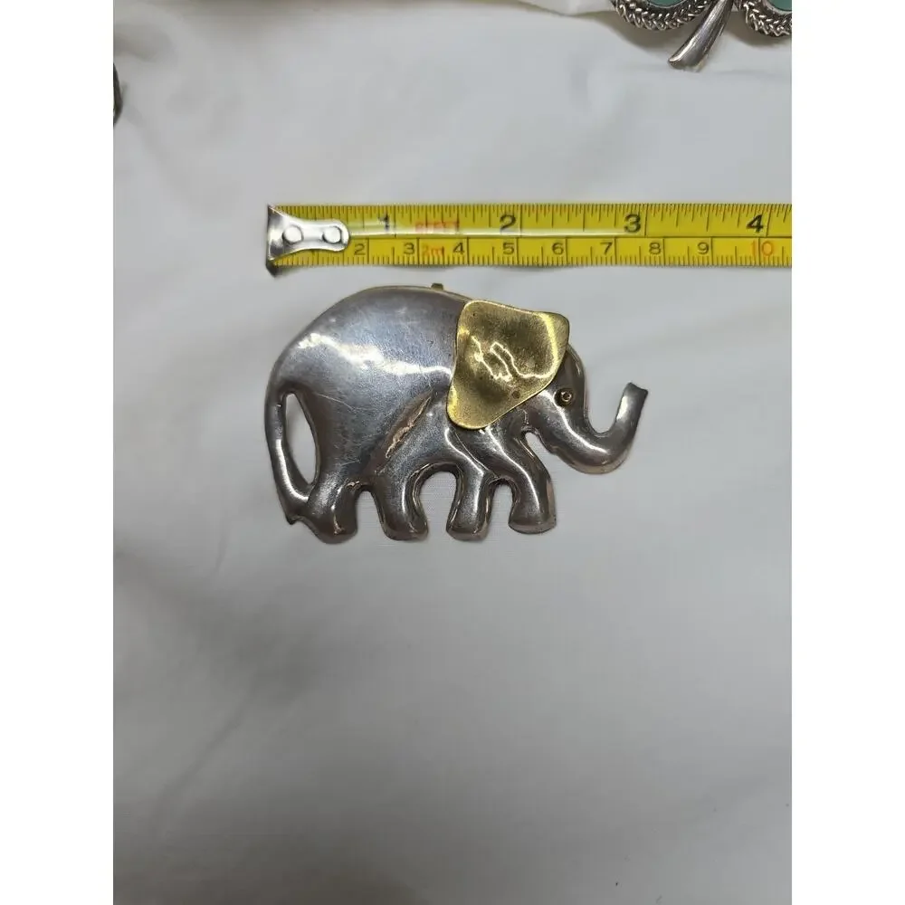 Sterling Silver Full Circle 925 Elephant Brooch Or Pendant